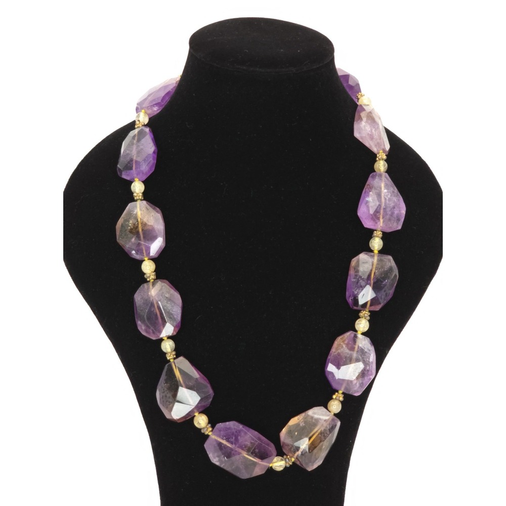 Natural Faceted Ametrine Amethyst Citrine Necklace Sterling Silver Statement 24" - Picture 1 of 17